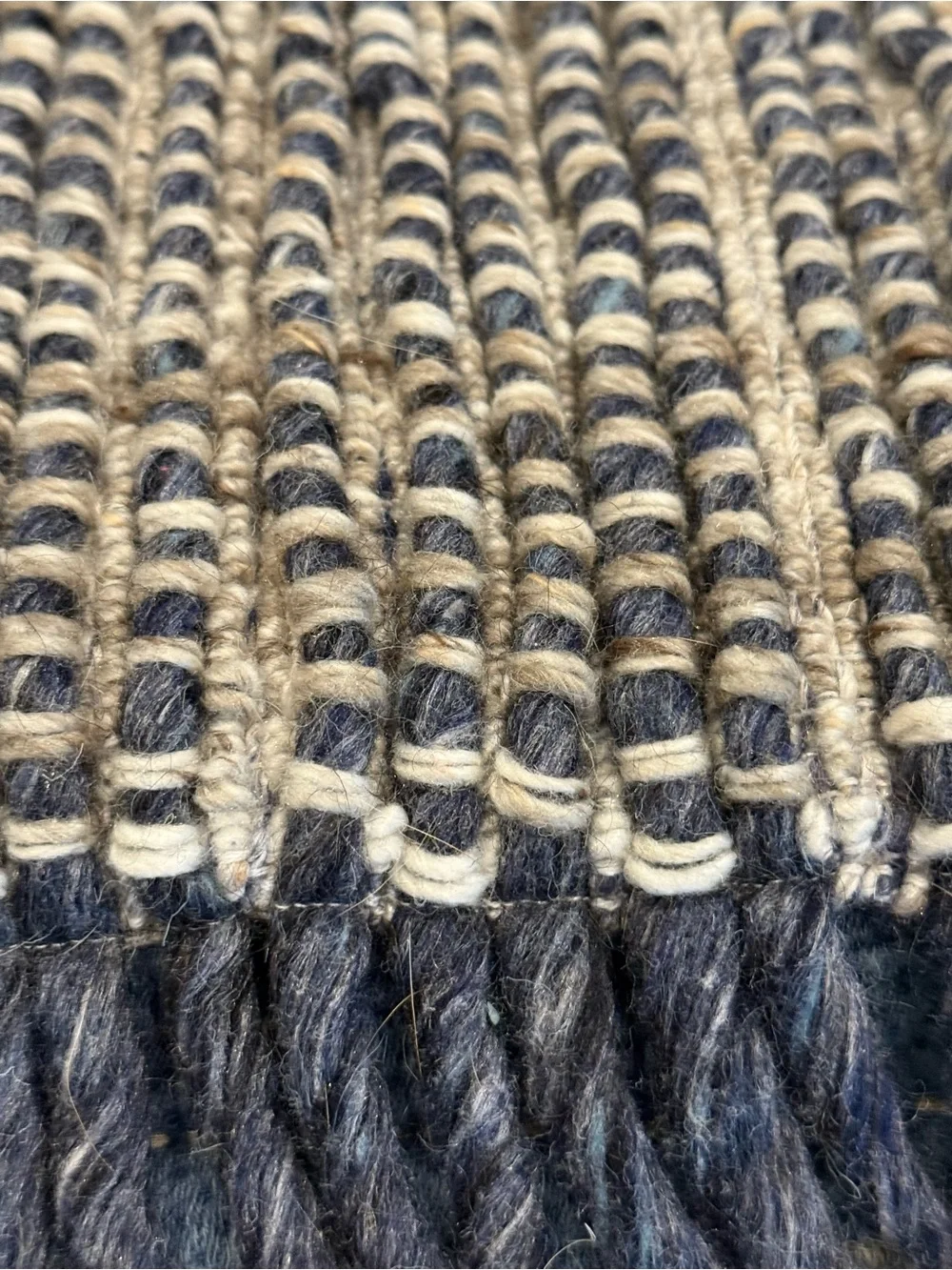 16”x24” Woven Fringe lumbar pillow cover in Navy and Grey
